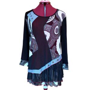 KAKTUS - Black Abstract Layered Long Sleeve TopTunic Dress – Size S